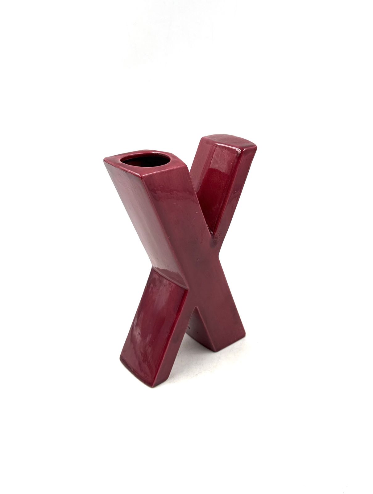Space Age Red X Letter Shaped Ceramic Solifleur Vase, Marcel Radureau France Ca. 1970 photo vinterior