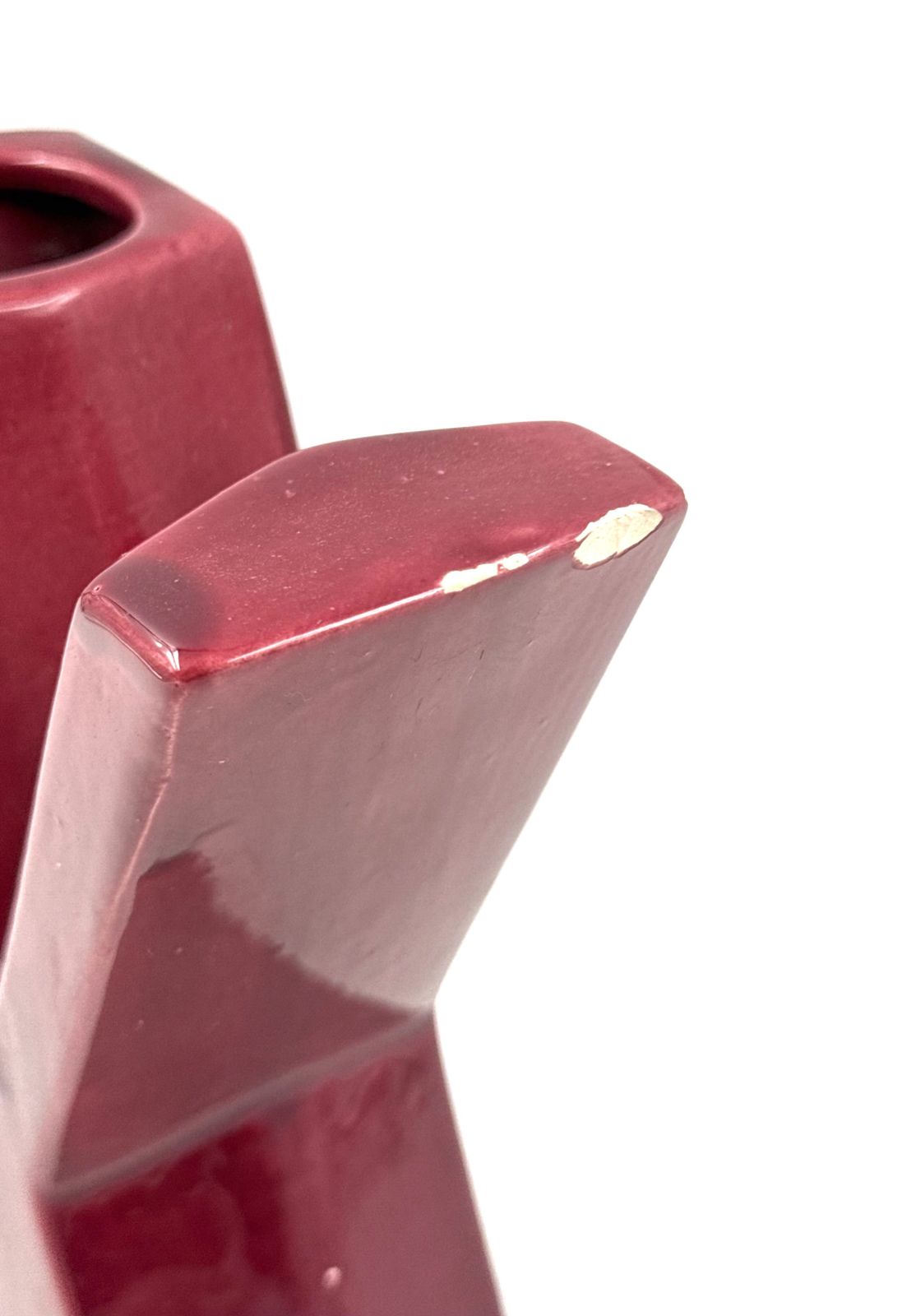 photo furniture Space Age Red X Letter Shaped Ceramic Solifleur Vase, Marcel Radureau France Ca. 1970