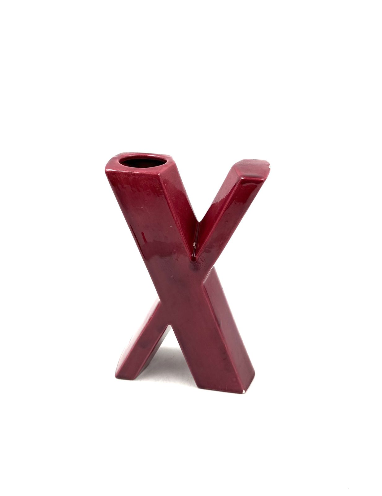 130.0 Space Age Red X Letter Shaped Ceramic Solifleur Vase, Marcel Radureau France Ca. 1970 photo