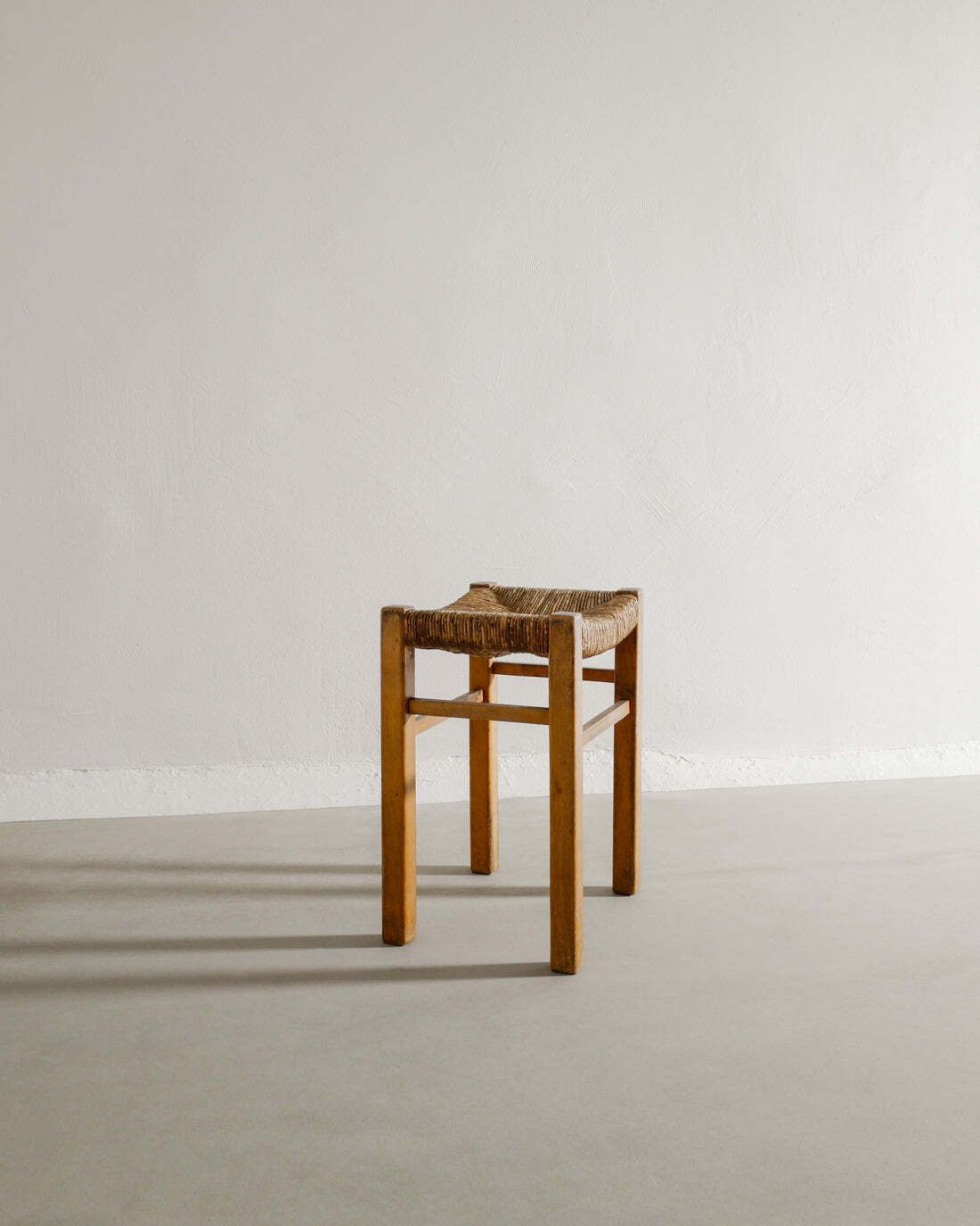 French Wooden Straw Stool, 1960s photo furniture