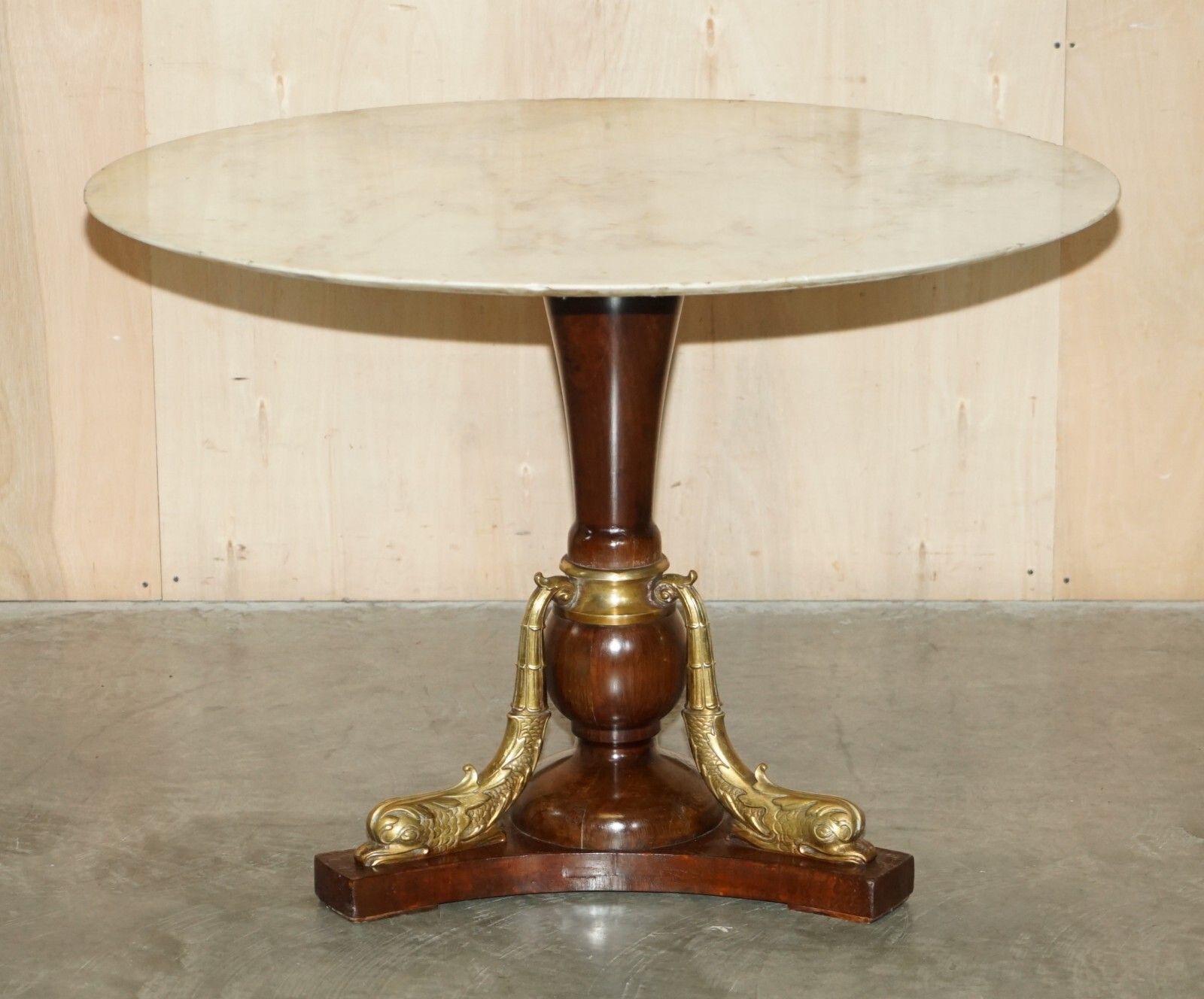 Important 19th Century Gilt Brass Dolphin Italian Carrara Marble Centre Table photo furniture