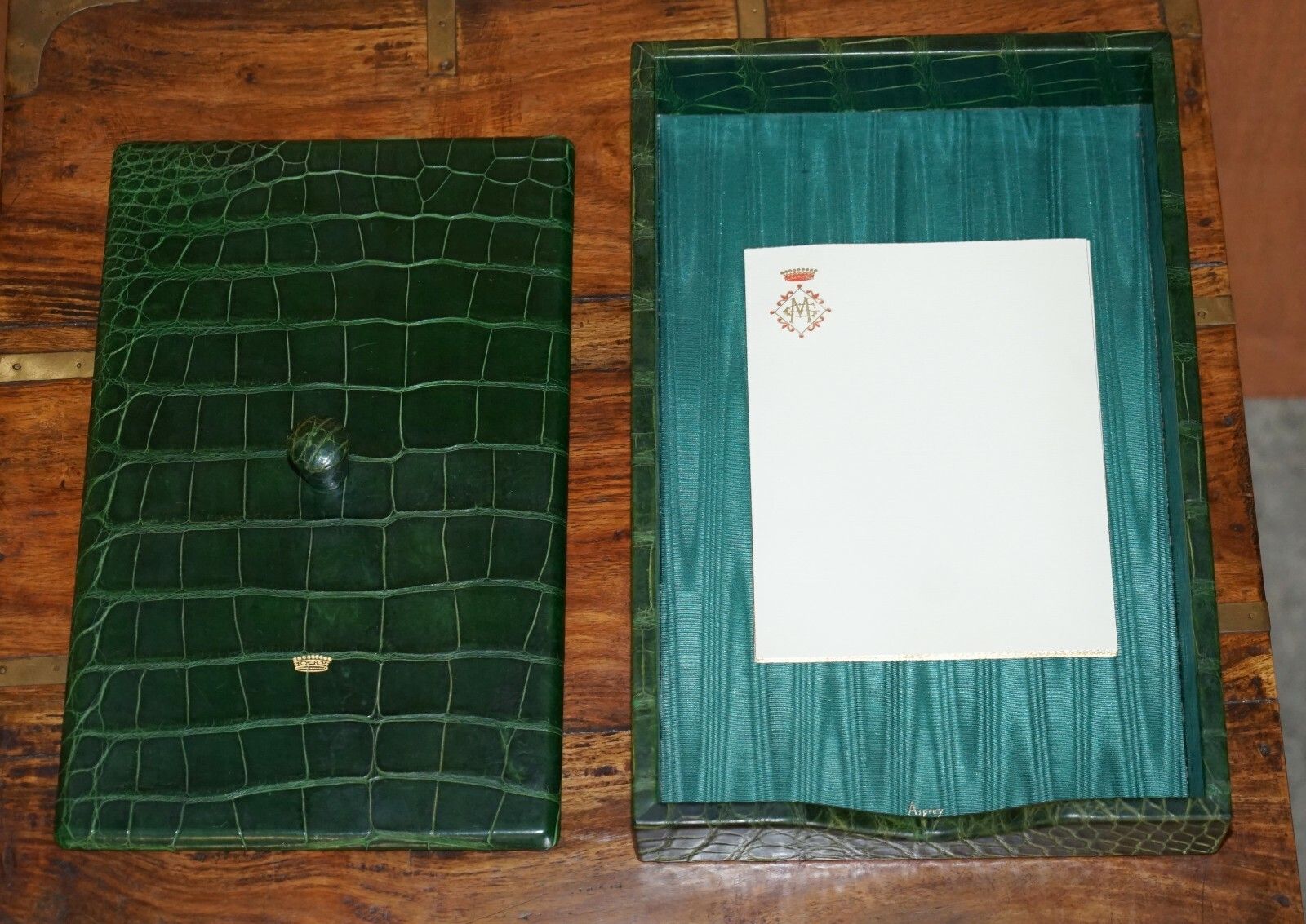 10000.0 Count Owned £17,000 Asprey 24ct Gold Green Crocodile Leather 7 Piece Desk Set photo