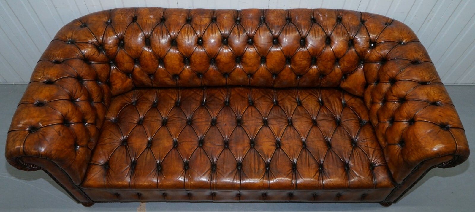 Rare Circa 1900 Hand Dyed Fully Restored Whisky Brown Leather Chesterfield Sofa photo Furniture