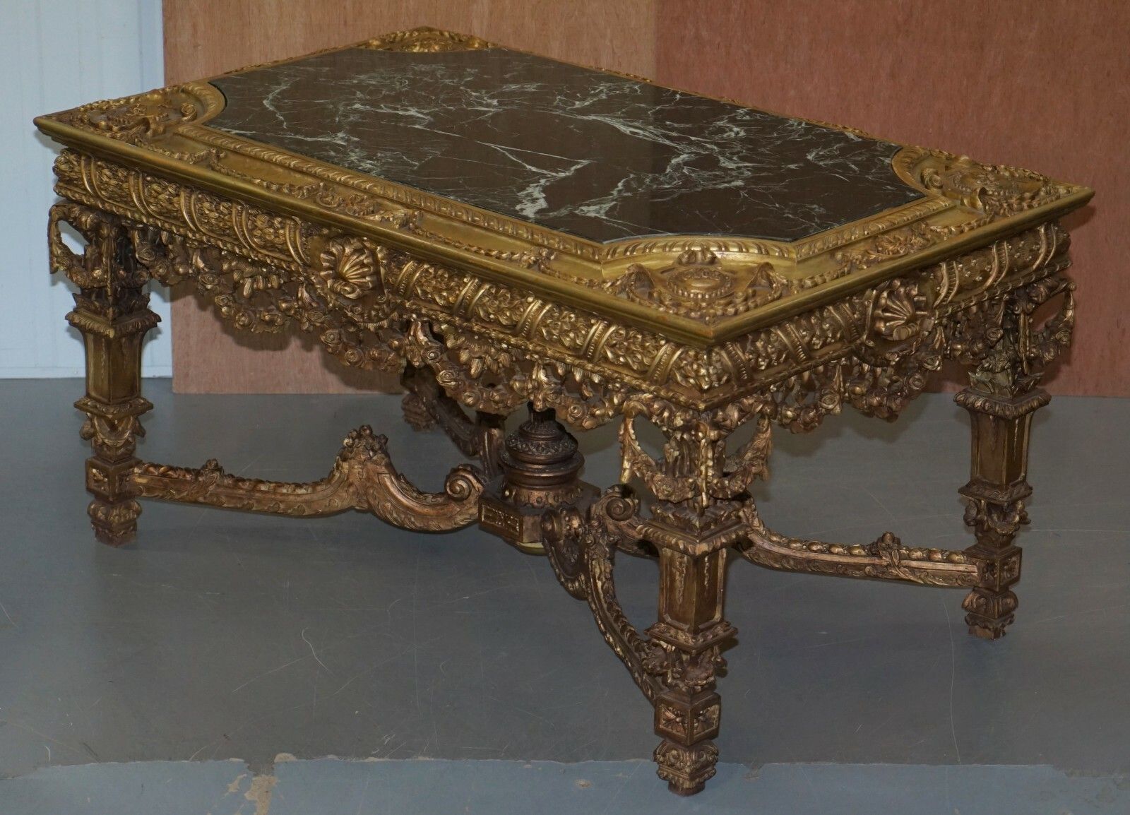 Large Important 19th Century Continetal Carved Giltwood And Marble Centre Table photo for sale