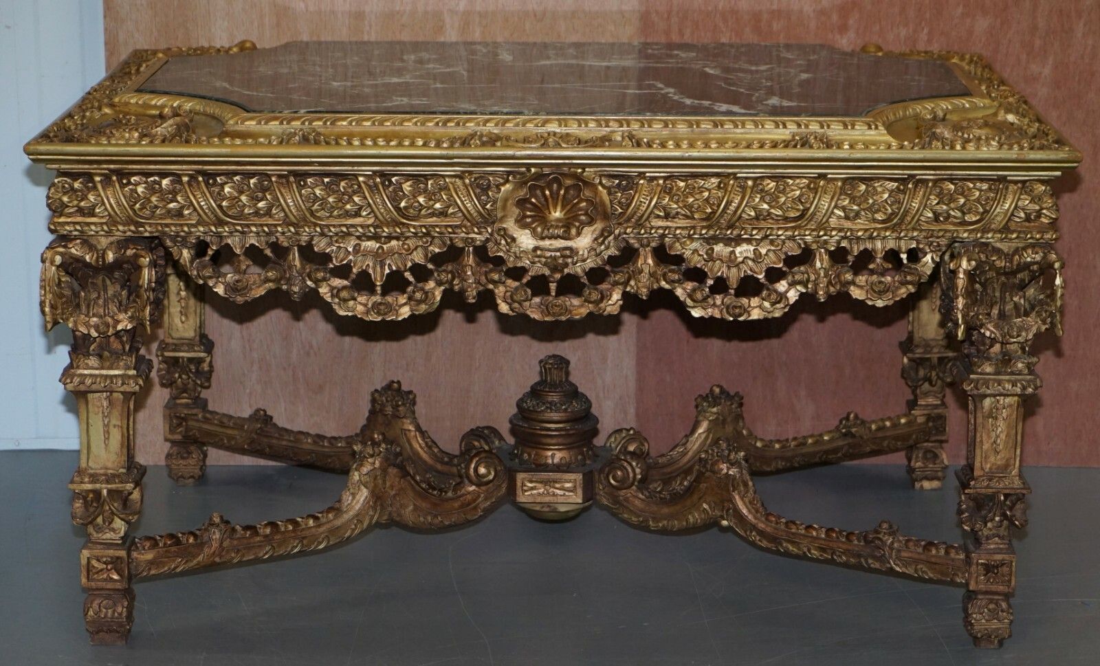 Large Important 19th Century Continetal Carved Giltwood And Marble Centre Table photo vinterior