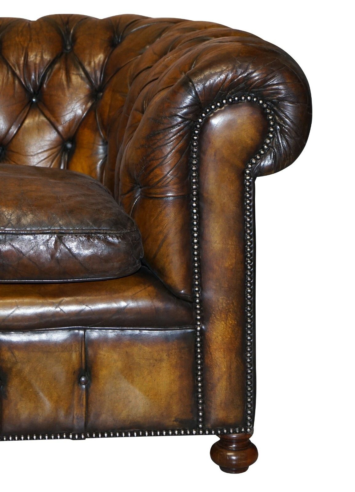 1950's Hand Dyed Restored Cigar Brown Leather Chesterfield Club Sofa English photo vintage