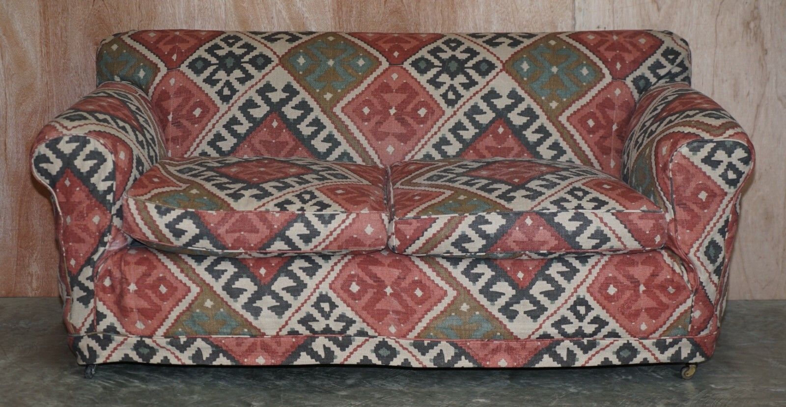 Exquisite Original Victorian Kilim Upholstered Sofa Mahogany Turned Front Legs photo furniture