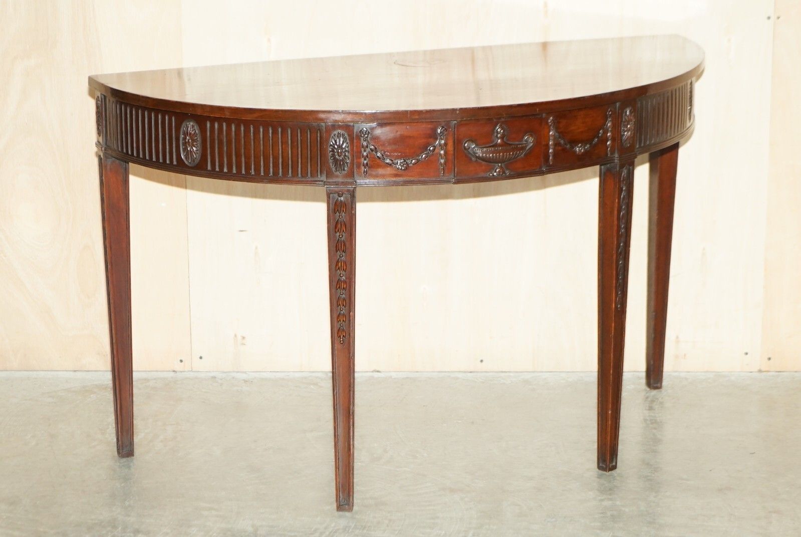 Fine Restored 18th Century Burl Mahogany Carved Adams Demi Line Console Table photo 10000.0