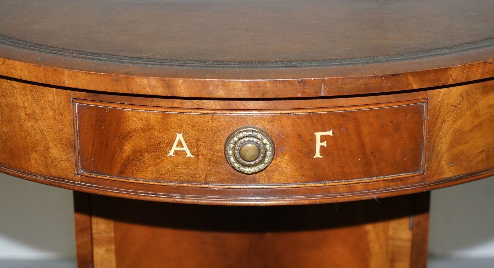 Antique Victorian Flamed Mahogany Revolving Rent Drum Table Brown Leather Top photo 10000.0