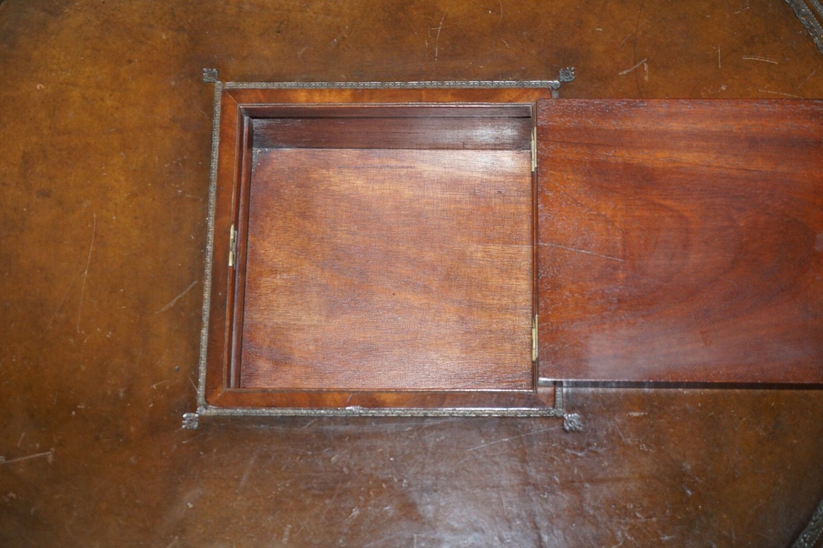 Antique Victorian Flamed Mahogany Revolving Rent Drum Table Brown Leather Top photo buy