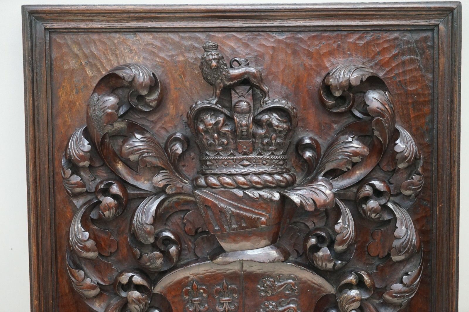 Rare Antique 1405 1603 English Royal Coat Of Arms Armorial Crest Carved Walnut photo Home Decor