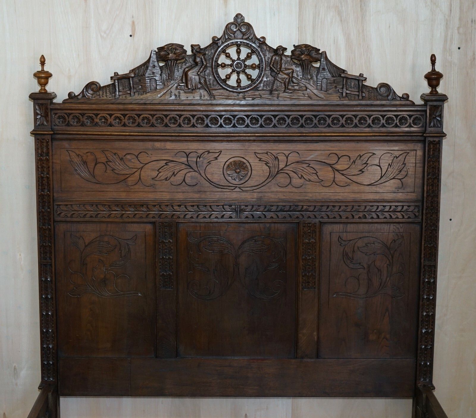 Antique Hand Carved Continental Oak Frame Bedstead Very Nicely Sculpted Part Set photo buy