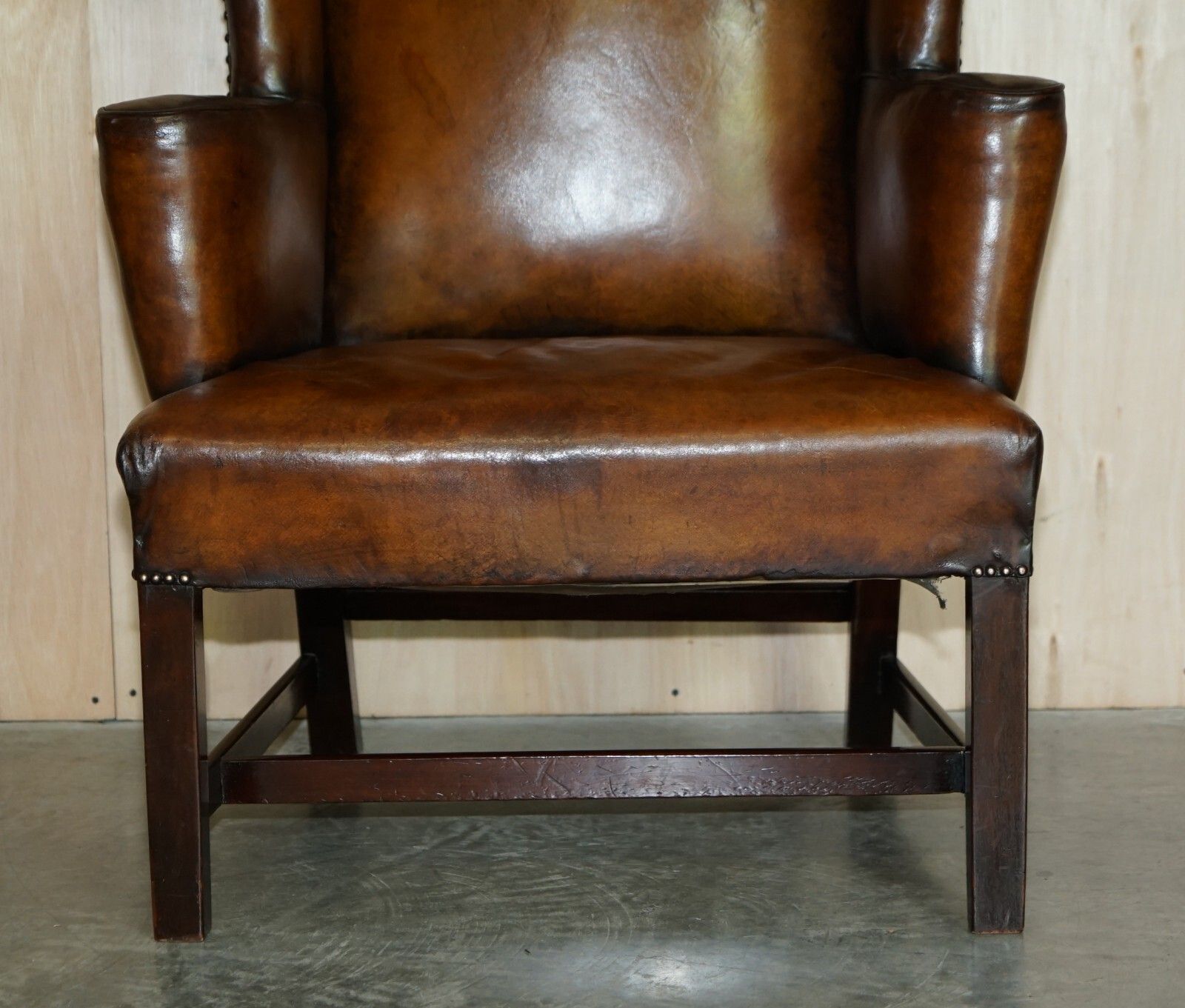Antique Restored George II Period Circa 1760 Wingback Brown Leather Armchair photo vintage