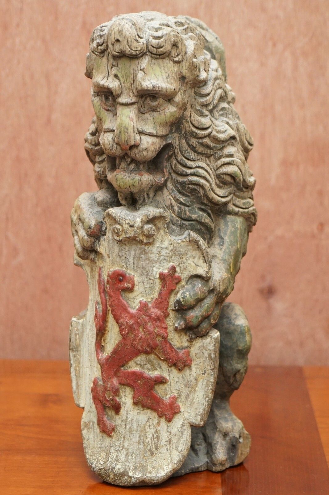 Pair Of 1615 English Polychrome Painted Heraldic Lion Newel Banisters Finials photo 9500.0
