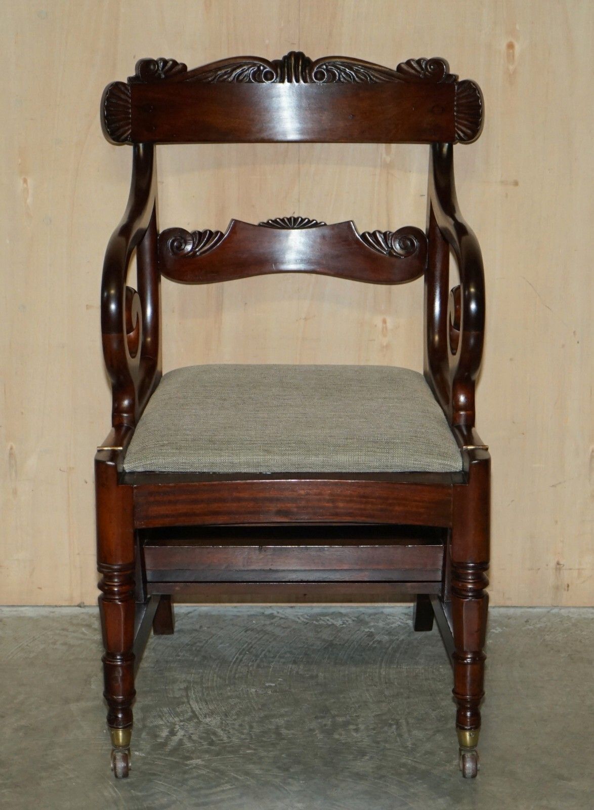 Antique 1830 William IV Flamed Mahogany Metamorphic Library Armchair Steps photo for sale