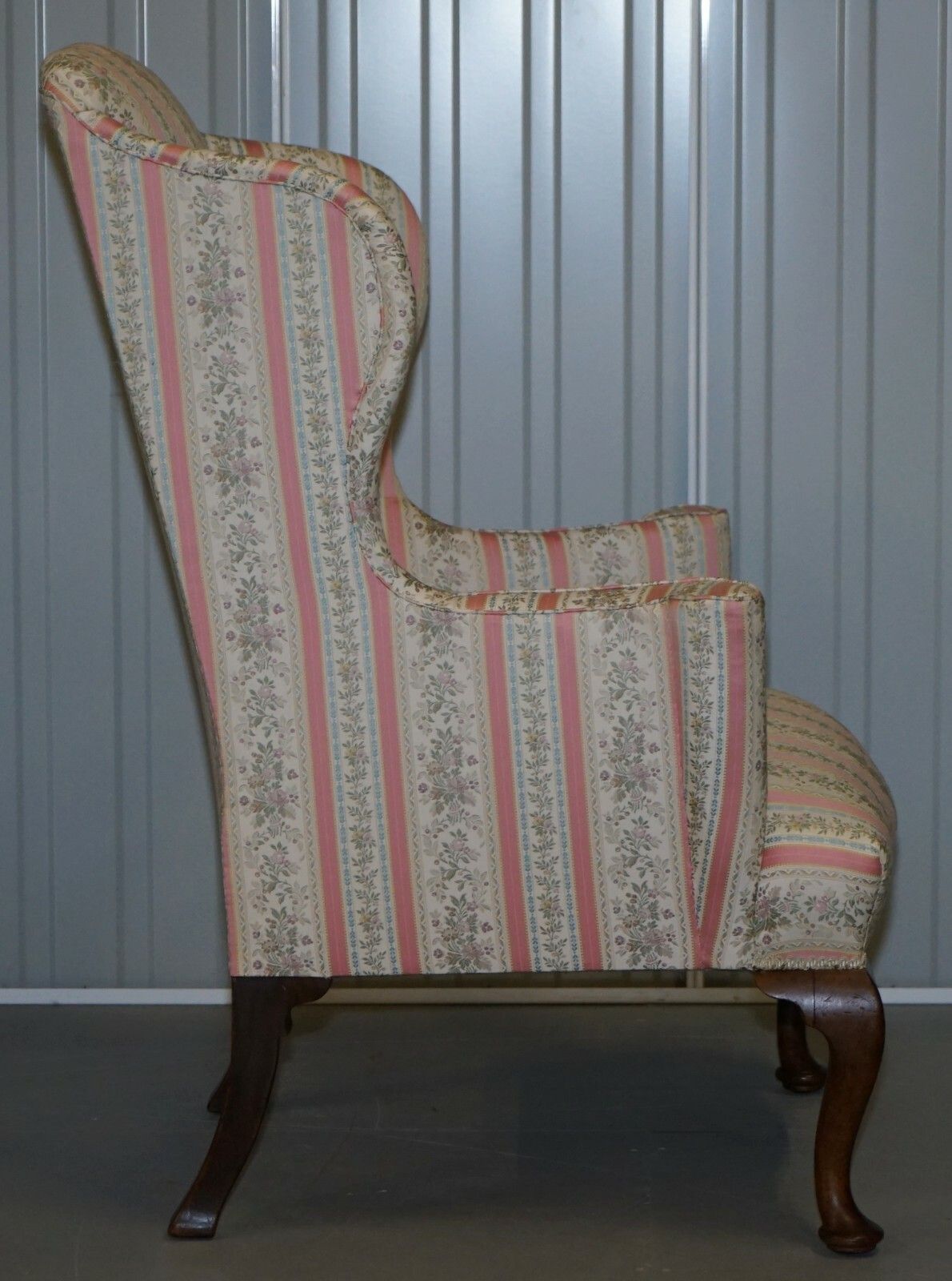 photo for sale Very Rare Fully Restored Howard & Son's Walnut Wingback Armchair Regency Stripe