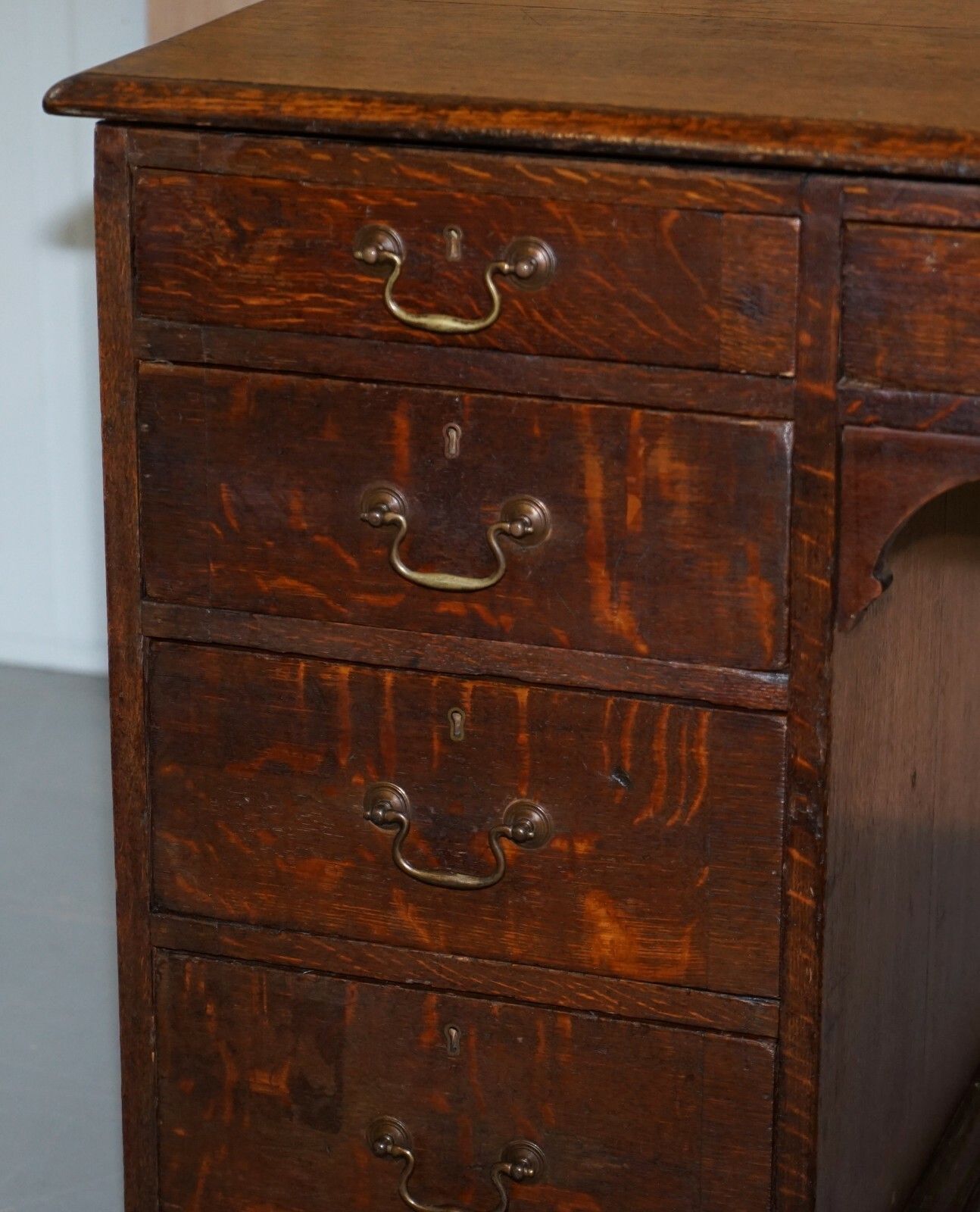 Stamped Gillows Lancaster Double Sided Twin Pedestal Partner Desk Figured Oak photo buy