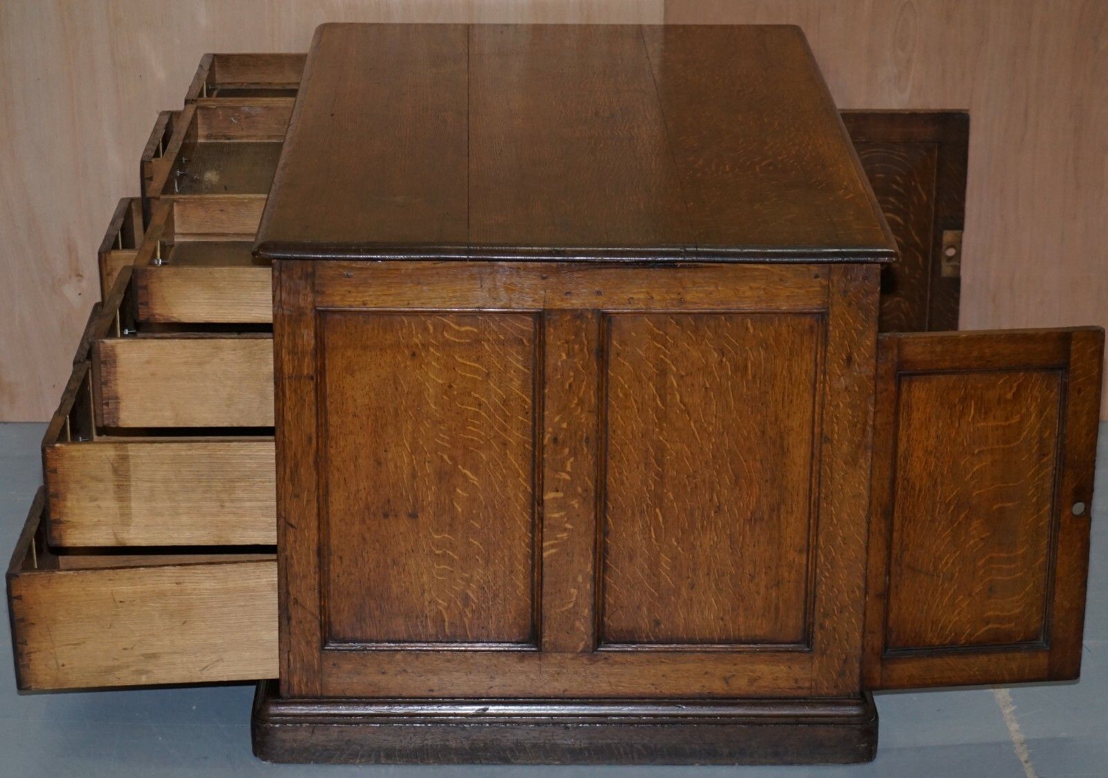 photo for sale Stamped Gillows Lancaster Double Sided Twin Pedestal Partner Desk Figured Oak