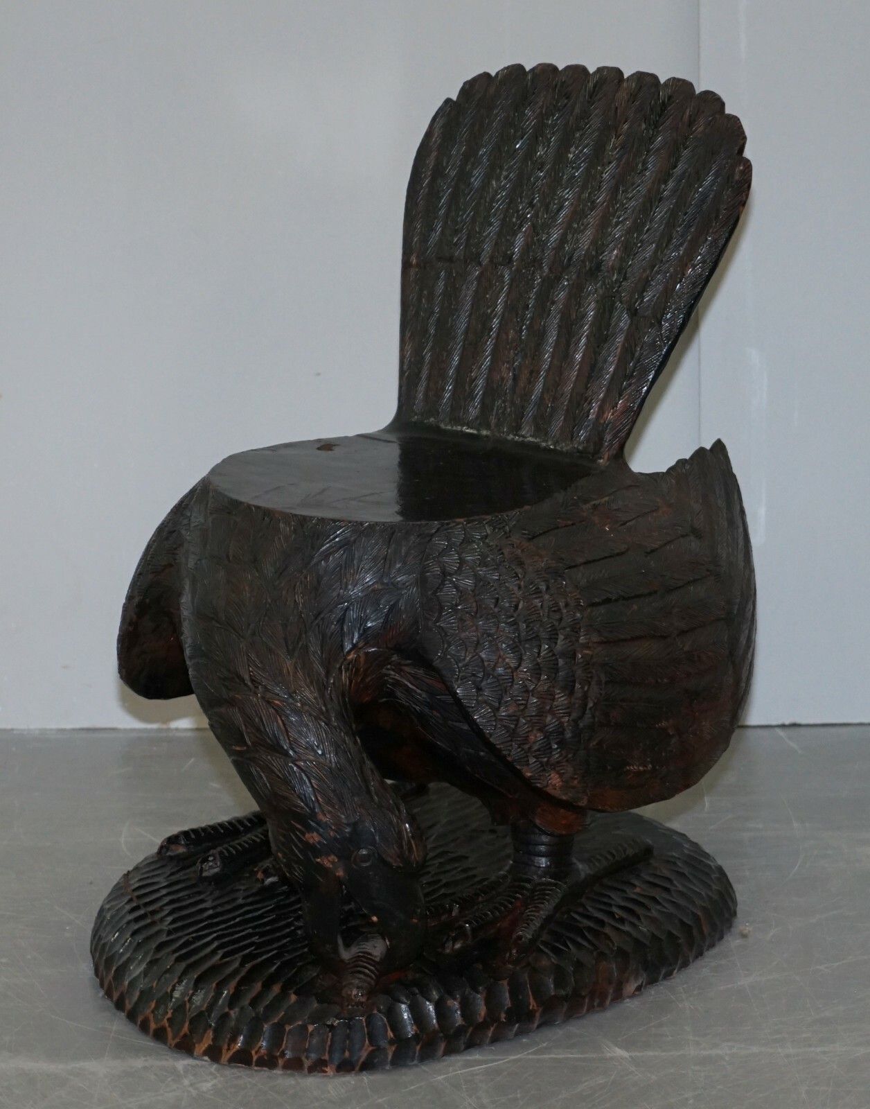 photo for sale Pair Of Ornate Hand Carved Solid Wood Circa 1900 American Eagle Armchairs