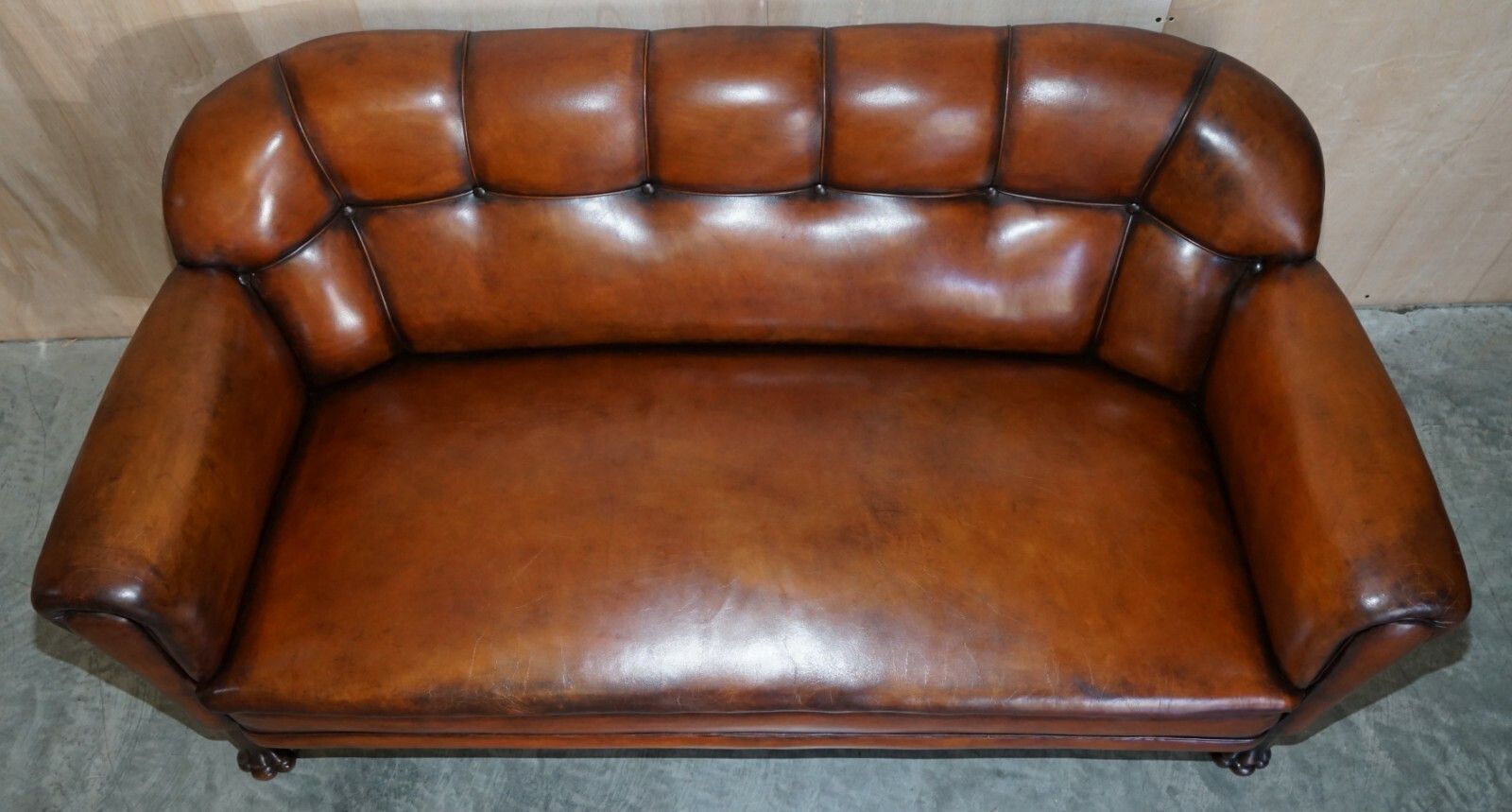 Fine Antique Victorian Brown Leather Chesterfield Sofa Oak Lions Hairy Paw Feet photo 8000.0