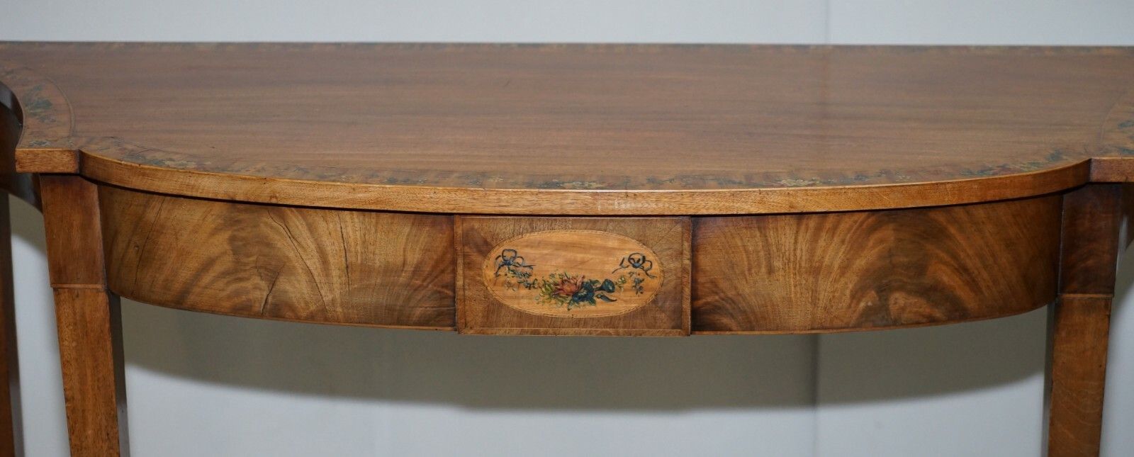 Pair Of George III 1780 Satinwood & Tulip Wood Polychrome Painted Console Tables photo vintage