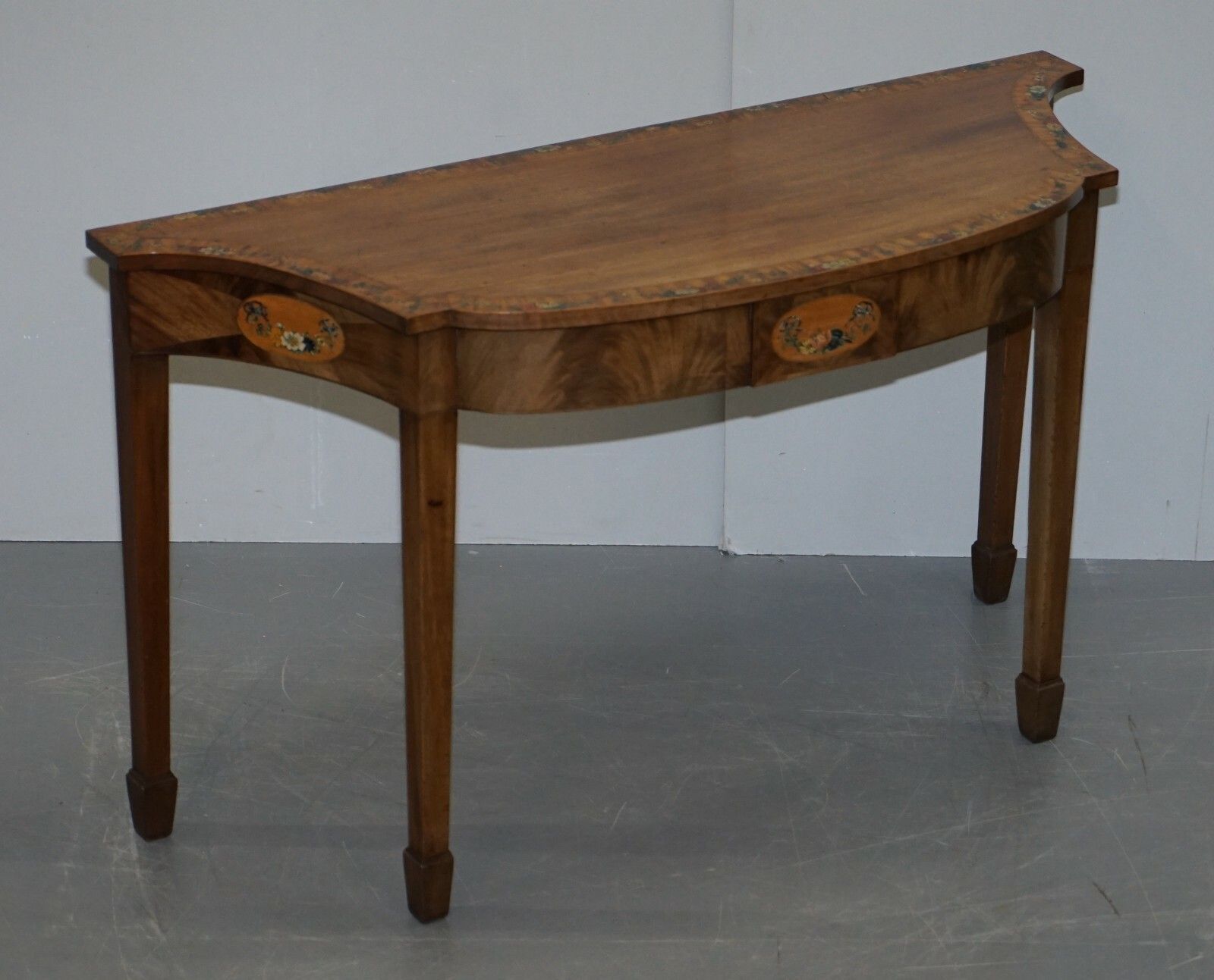 Furniture Pair Of George III 1780 Satinwood & Tulip Wood Polychrome Painted Console Tables photo