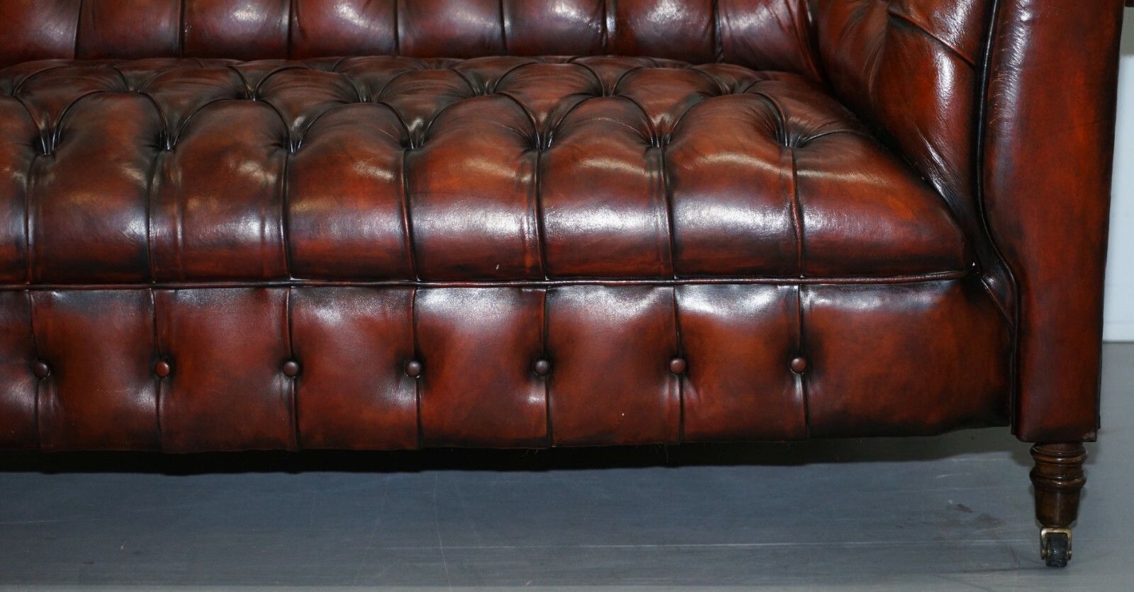 photo furniture Rare Small 174cm Wide Restored Chesterfield Victorian Whiskey Brown Leather Sofa