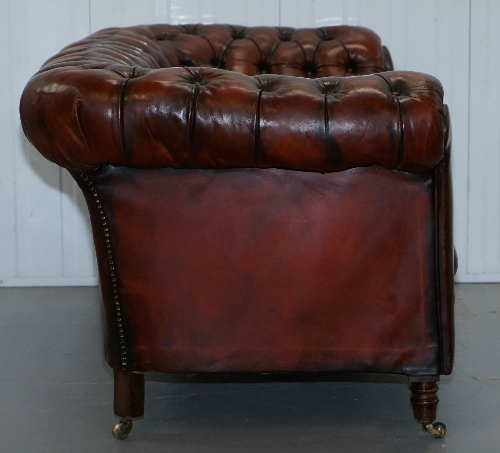 8000.0 Rare Small 174cm Wide Restored Chesterfield Victorian Whiskey Brown Leather Sofa photo
