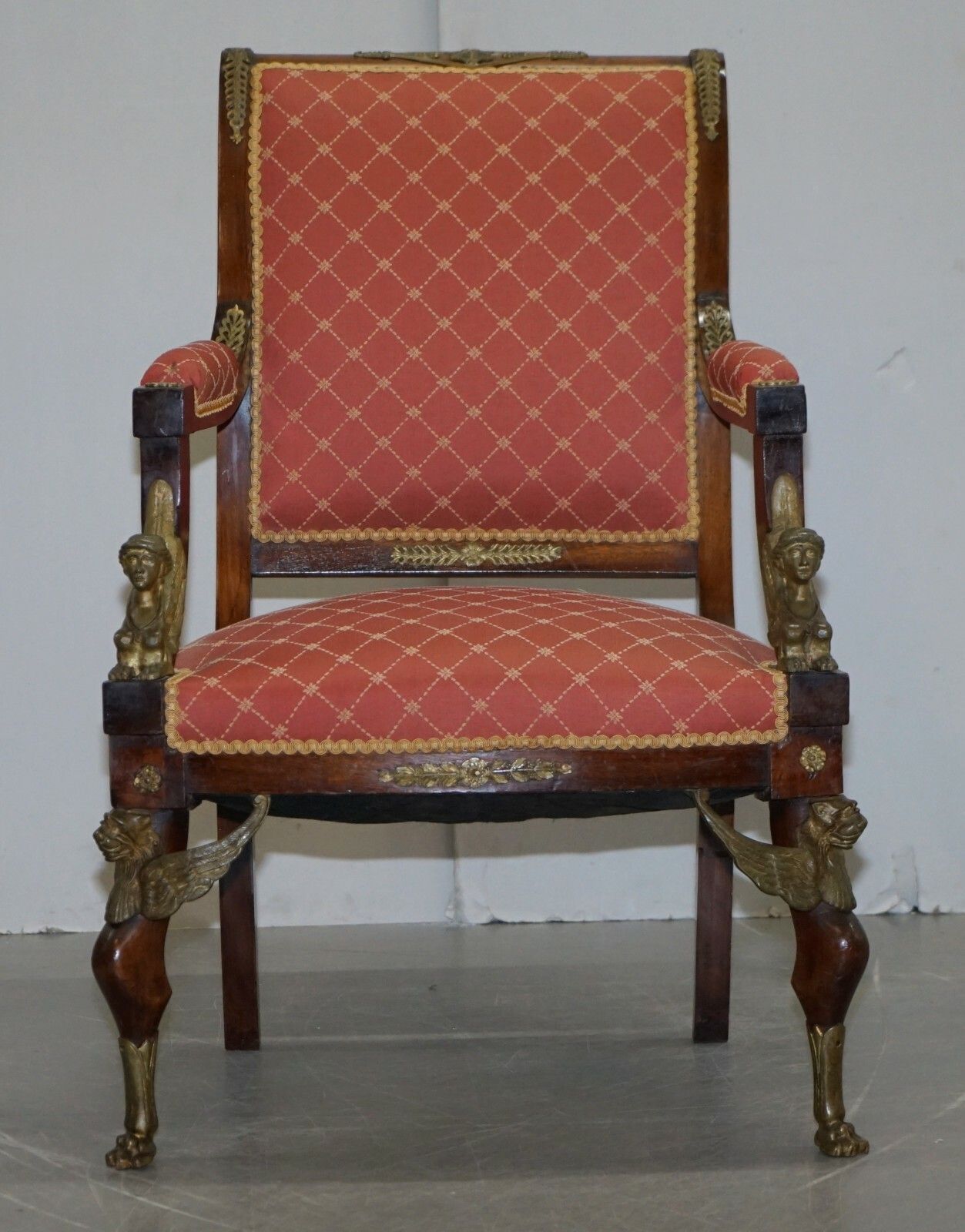 19th Century French Empire Ormolu Sphinx Egyptian Mahogany Suite Sofa Armchairs photo Furniture