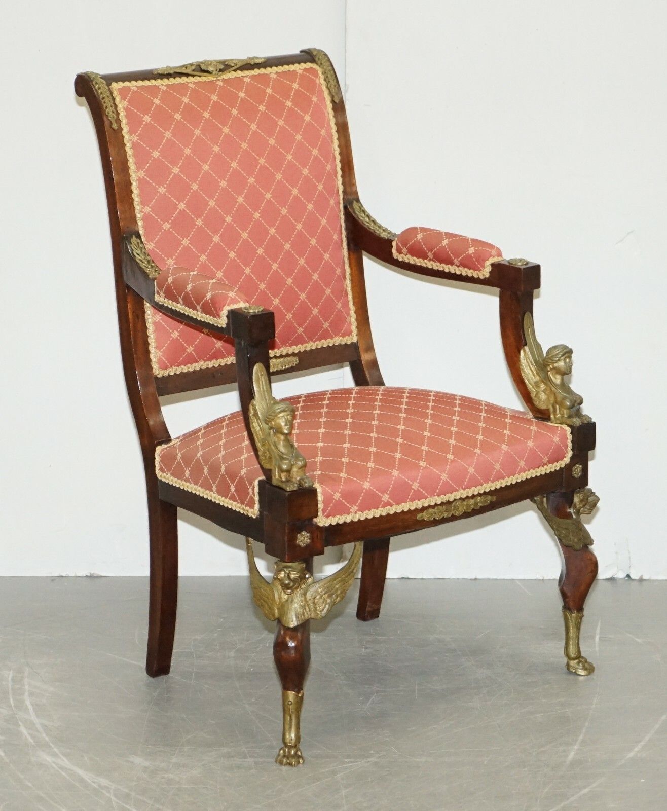 photo furniture 19th Century French Empire Ormolu Sphinx Egyptian Mahogany Suite Sofa Armchairs