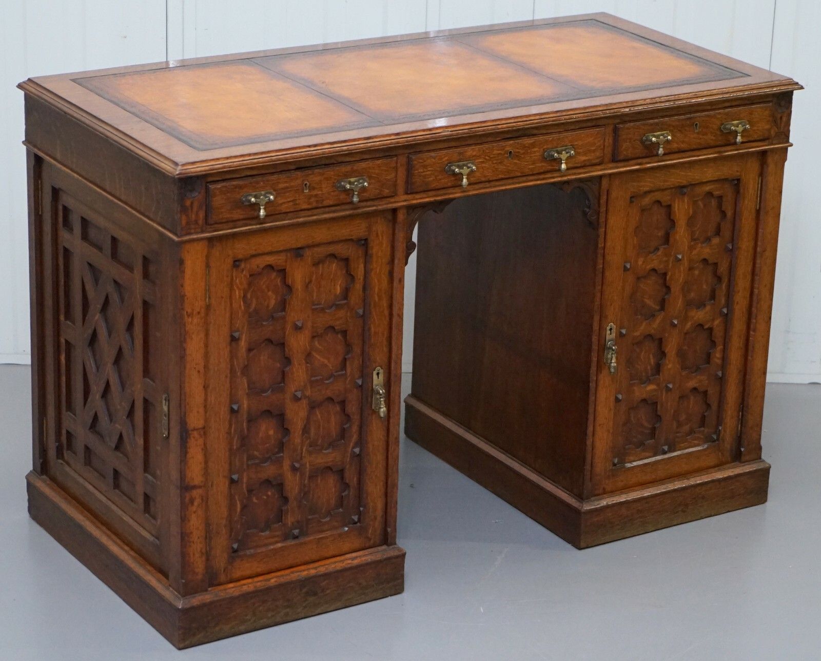 Restored Gothic Revival Desk Side Bookcases Drawer Writing Slope Pugin Gillows photo furniture