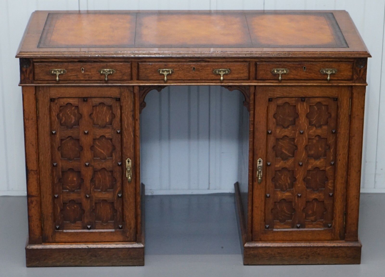 Restored Gothic Revival Desk Side Bookcases Drawer Writing Slope Pugin Gillows photo for sale
