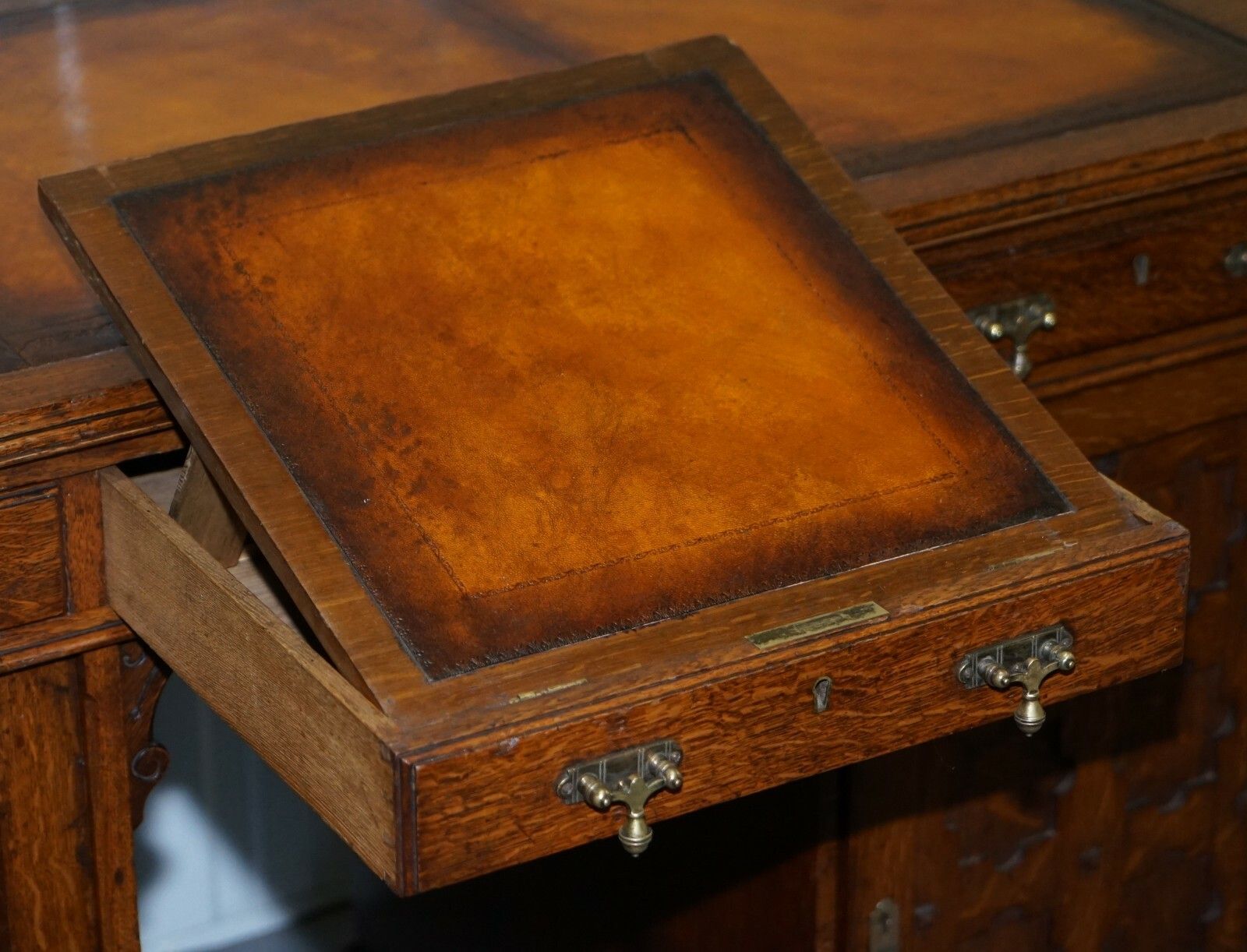 photo furniture Restored Gothic Revival Desk Side Bookcases Drawer Writing Slope Pugin Gillows