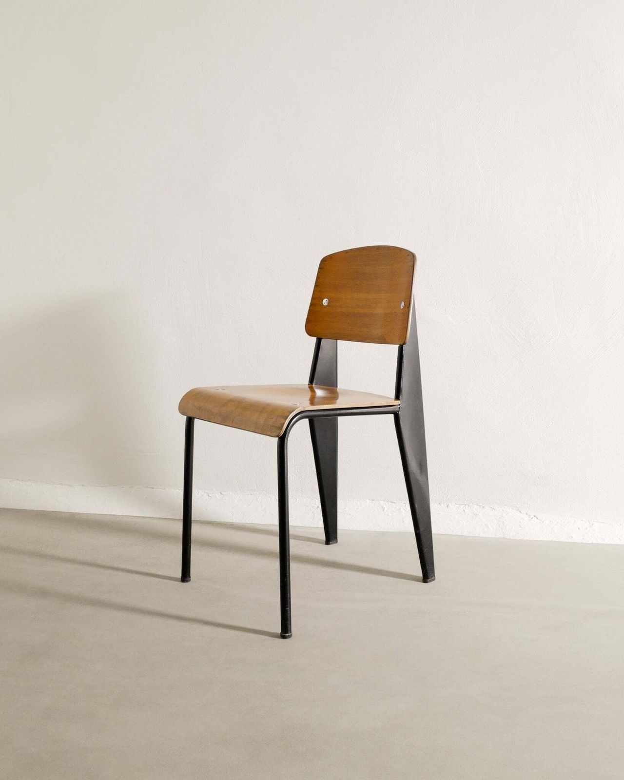 Vintage & Original French Mid Century Jean Prouvé "Metropole 305" Standard Chair In Metal & Molded Plywood, 1950s photo furniture