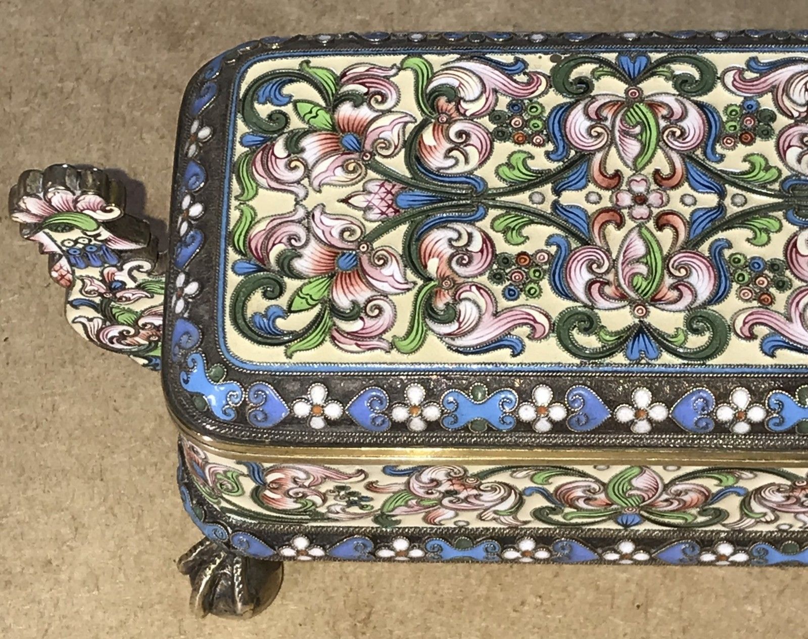 Russian Silver Pavel Ovchinnikov & Ivan Khlednikov Gilt Cloisonne Enamel Casket photo vinterior