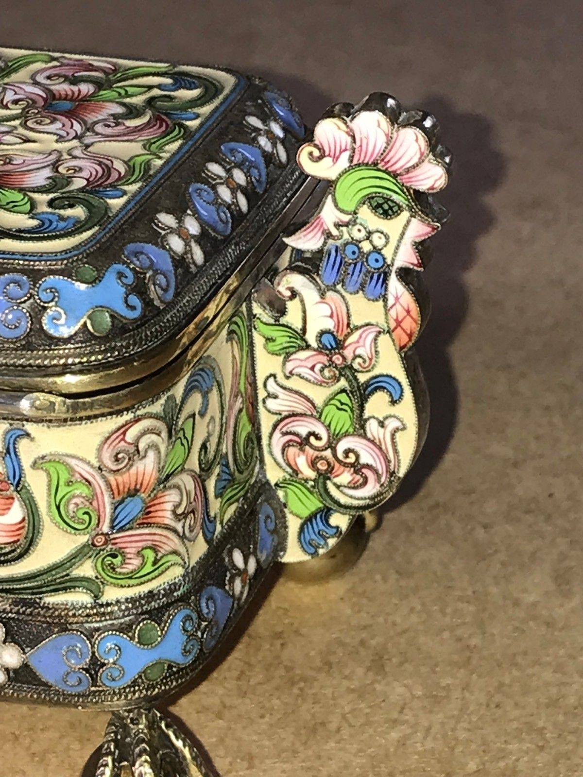 photo furniture Russian Silver Pavel Ovchinnikov & Ivan Khlednikov Gilt Cloisonne Enamel Casket