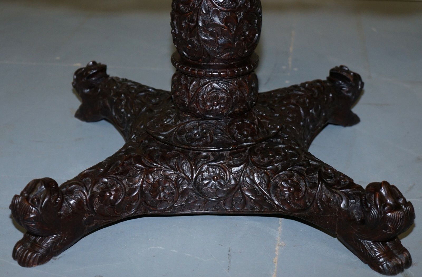 Rare 19th Cenutry Anglo Indian Padauk Table Hand Carved Rosewood Lions & Flowers photo buy