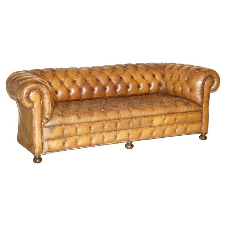 1950's Hand Dyed Restored Cigar Brown Leather Chesterfield Club Sofa English