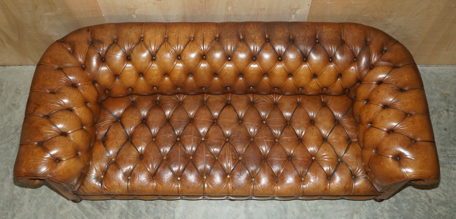 7000.0 1950's Hand Dyed Restored Cigar Brown Leather Chesterfield Club Sofa English photo