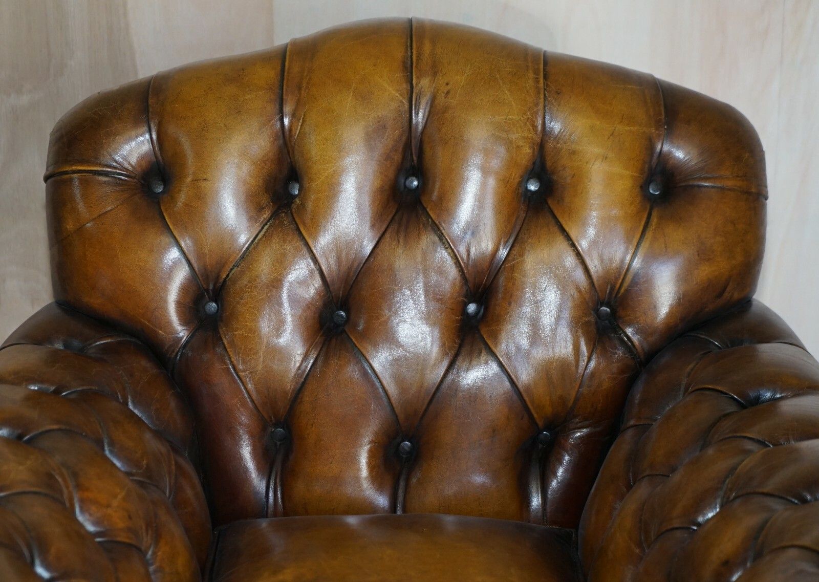 Antique Pair Of Thomas Chippendale Style Chesterfield Brown Leather Armchairs photo for sale