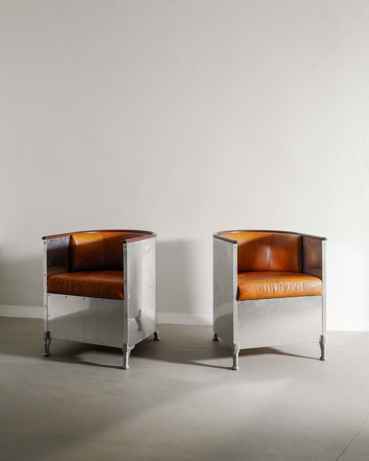 Pair Of Swedish Contemporary Armchairs In Wood And Patinated Brown Leather By Mats Theselius For Källemo Sweden, 1990s photo furniture