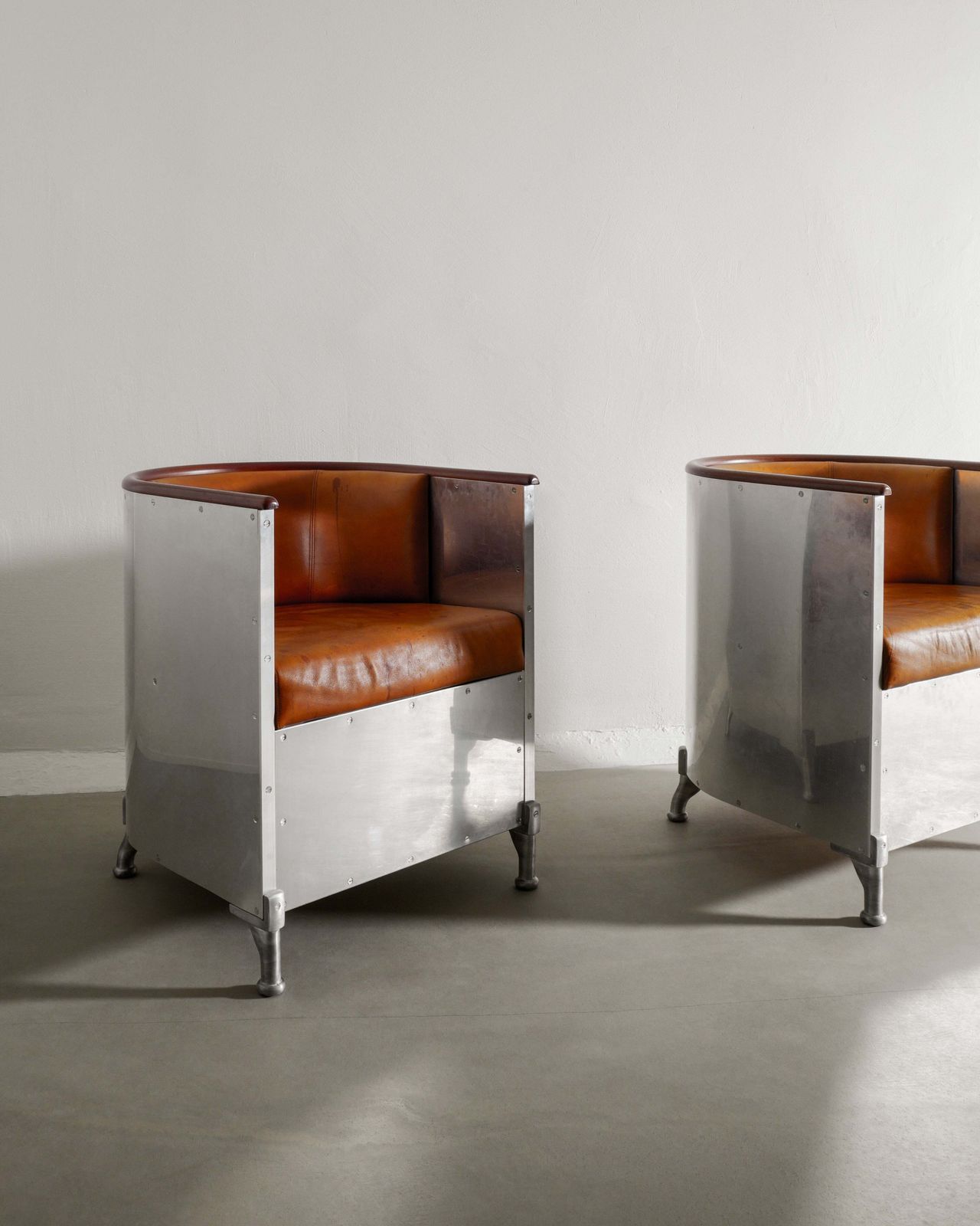 Pair Of Swedish Contemporary Armchairs In Wood And Patinated Brown Leather By Mats Theselius For Källemo Sweden, 1990s photo for sale