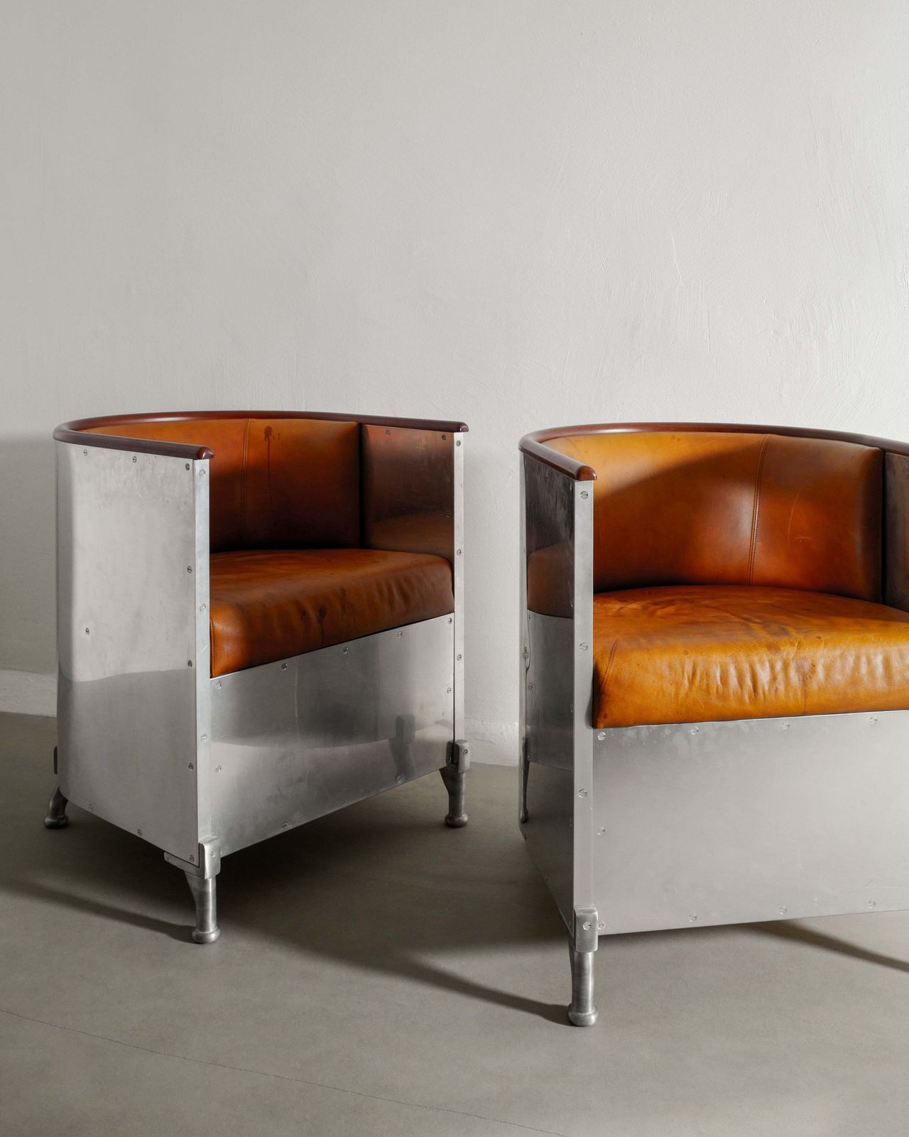 Pair Of Swedish Contemporary Armchairs In Wood And Patinated Brown Leather By Mats Theselius For Källemo Sweden, 1990s photo Furniture
