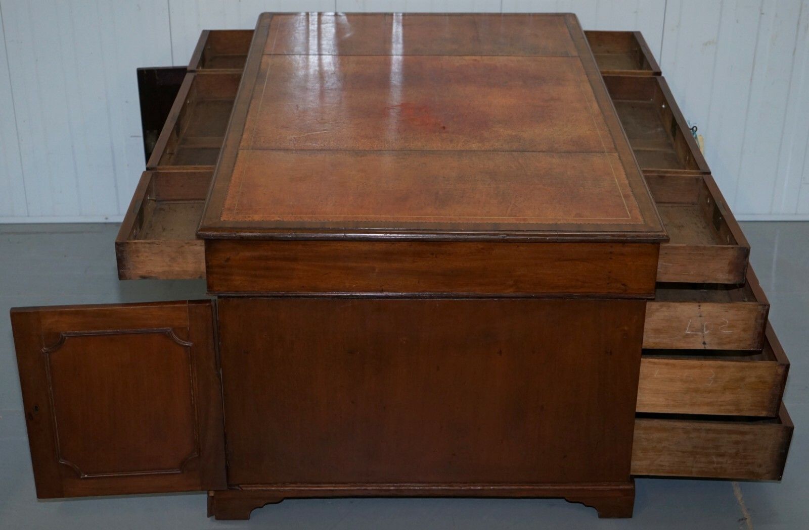 Original George III Circa 1780 Double Sided Walnut Partner Desk Lion Head Handle photo furniture