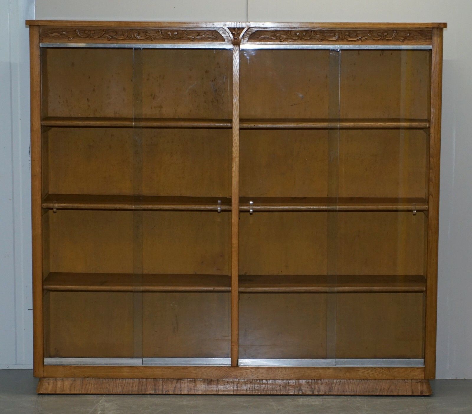 photo for sale Matching Pair Of 170x187cm English Oak Library Study Bookcases With Glazed Doors