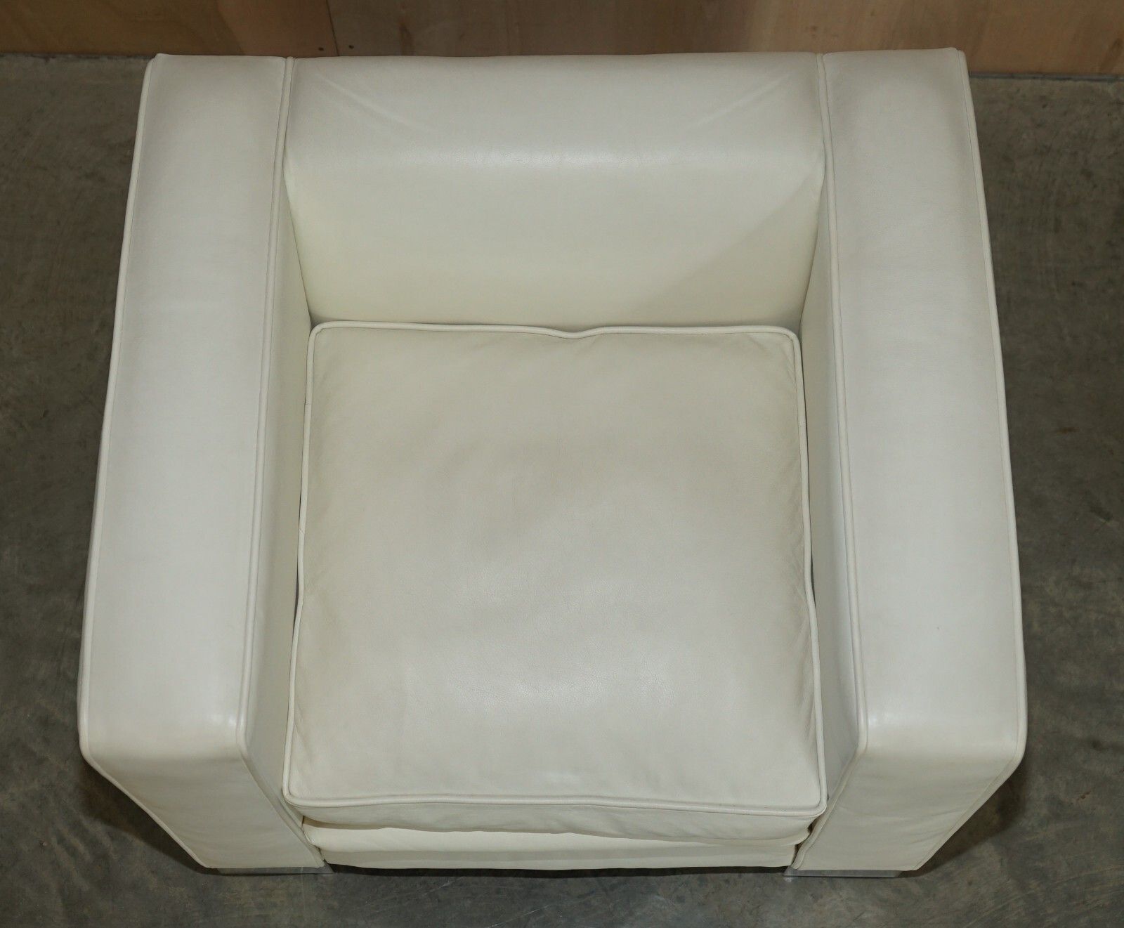 Pair Of Rrp £15,500 Viscount David Linley Ivory White Leather Max Club Armchairs photo buy