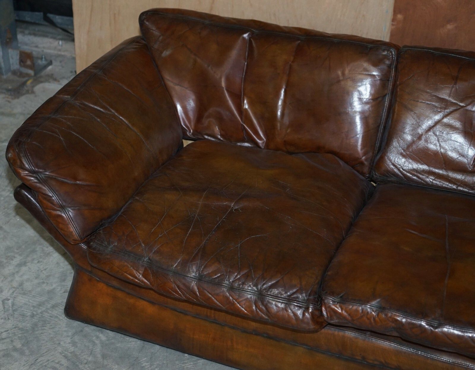 Super Rare Low Mid Century Modern Designer Fully Restored Brown Leather Sofa photo 6750.0