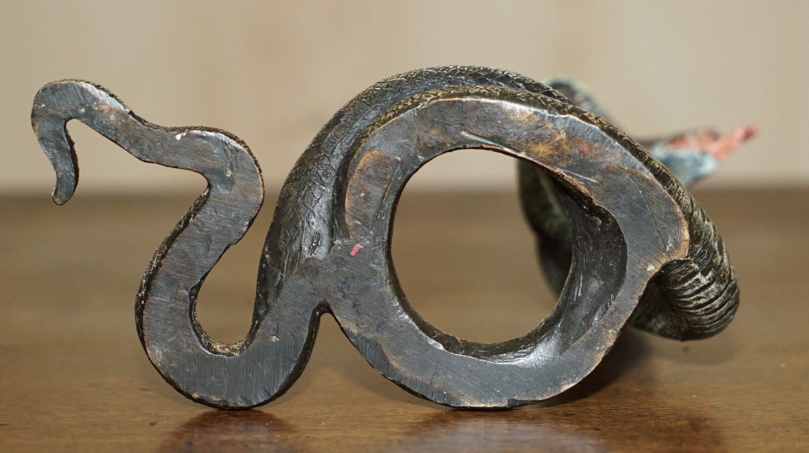 Art Antique Franz Bergman Vienna Cold Painted Bronze Cobra Snake Statue Watch Holder photo