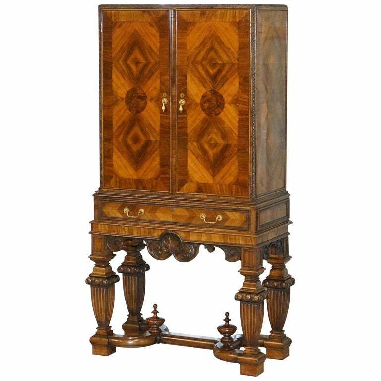 Exquisite Liberty's Of London Burr Walnut Drinks Cabinet With Sliding Shelves