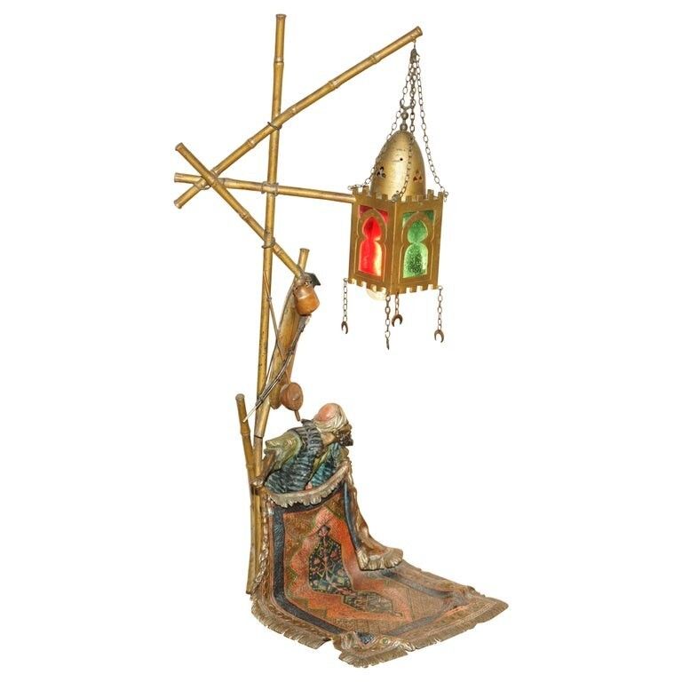 Stunning Antique Circa 1910 Franz Bergman Cold Painted Bronze Carpet Seller Lamp